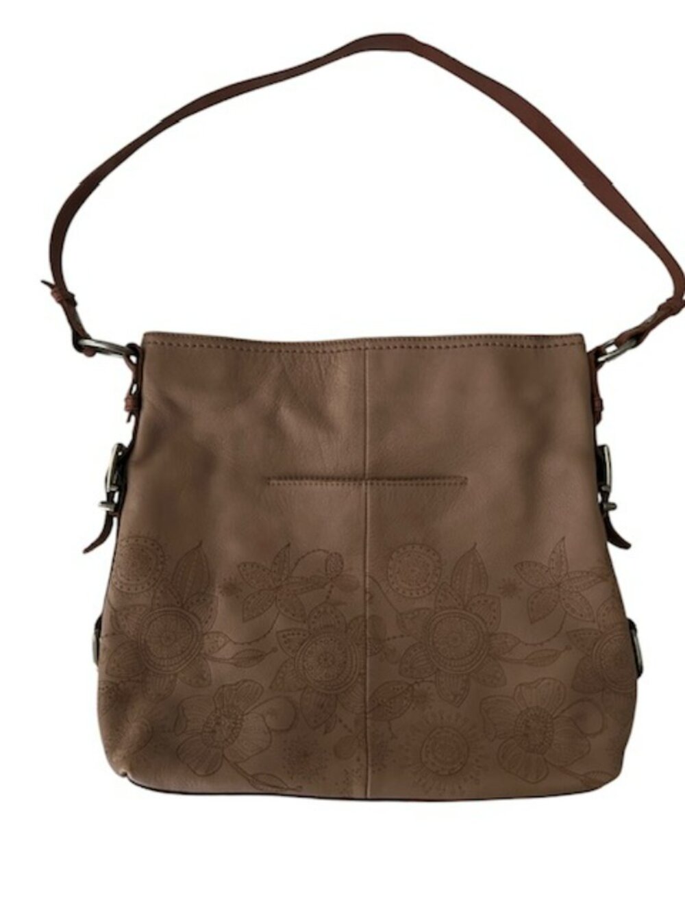 The Sak Brown Leather Floral Embossed Hobo Shoulder Bag Purse Single Strap READ - Picture 2 of 10